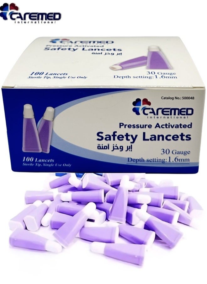 CAREMED Safety and Sterile Painless Lancets (30 G - 1.6 mm) 100 pieces  - Image 1