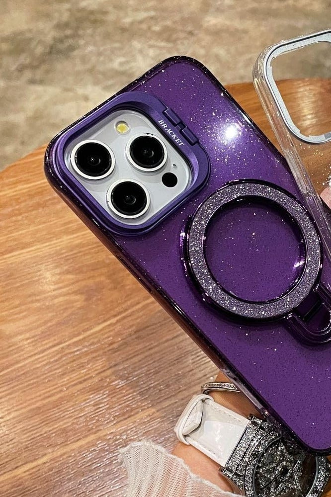 Glitter Liquid Kickstand Case for iPhone 13 Pro max,Cute Luxury Bling Sparkle with Camera stand Flowing Ring Stand Plating Bumper Shockproof Women Girls Cover for iPhone 13 pro max (Shiny Purple) - Image 2