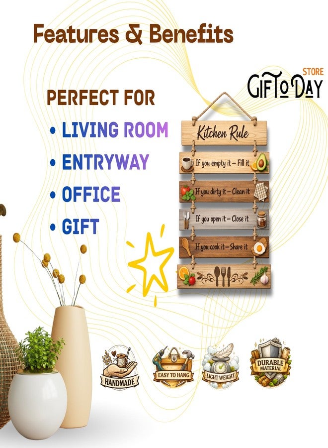 GIFTODAY لوحة جدارية خشبية من GiftOday لتزيين المنزل والمطبخ | لوحة جدارية ملهمة وزخرفية لغرفة المعيشة وغرفة النوم والمطبخ والمكتب | زينة جدارية عصرية ريفية من خشب MDF - Image 5