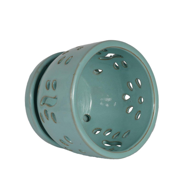 w w W&W Orchid Pot with Holes and Saucer for Repotting, Turquoise, 5.8" - Image 4