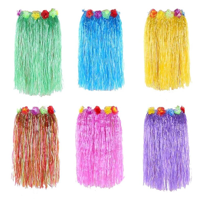 NEWCREATIVETOP 24" Adult's Flowered Luau Hula Skirts Pack of 6,Assorted Colors - Image 1