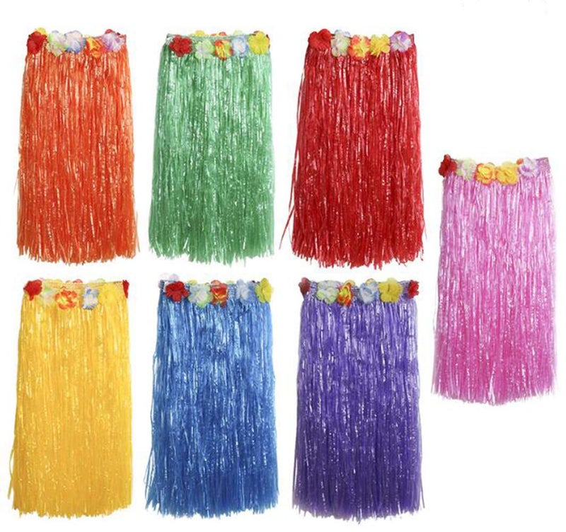 NEWCREATIVETOP 24" Adult's Flowered Luau Hula Skirts Pack of 6,Assorted Colors - Image 2