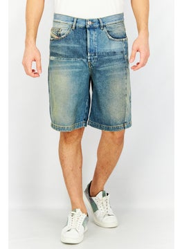 Men Regular Fit Washed Denim Short, Blue