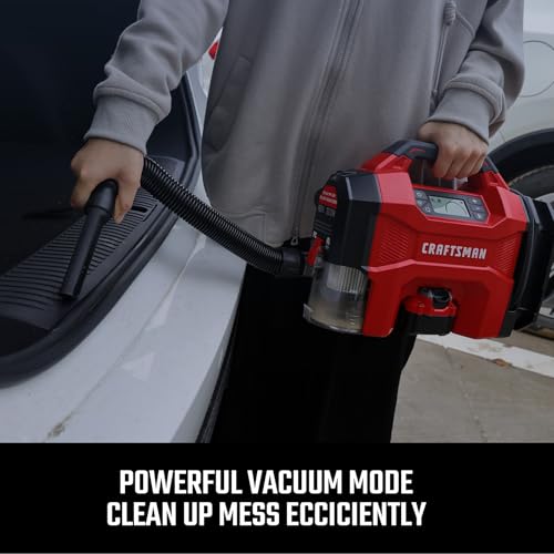 CRAFTSMAN Inflator/Vacuum/Blower 3-IN-1,Tire Inflator Portable Air Compressor with LED Light,Quiet Car Vacuum or Blower, 160 PSI for Car RV Truck,12V DC Corded and 20V DC Cordless,Tool Only - Image 4
