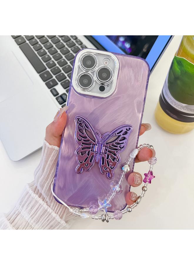 اس-توب جراب لهاتف iPhone 14 Pro مطلي بطبقة لامعة وفيلم عدسة وملمس وحامل فراشة وسوار معصم للهاتف - Image 1