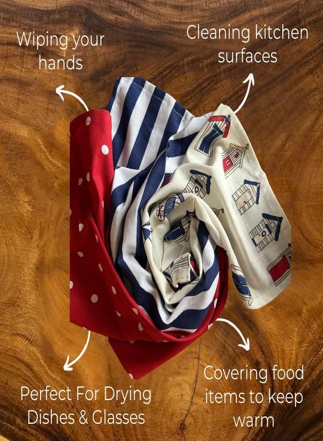 Oak & Lily Set of 3 Kitchen Napkins | Dish Towels | 100% Cotton | Premium European Quality | Washable, Large Size (40 * 60cm) Kitchen Cloth for Roti, Cleaning, Drying, Wiping | Red, White & Blue - Image 4