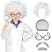 Haysandy Kids Mad Scientist Costume Crazy Physicist Costume Wig Lab Coat Glasses Mustache for 100th Day of School Cosplay1214t - Image 2