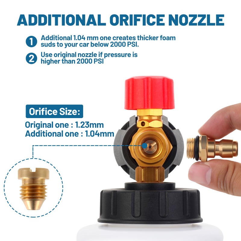 DUSICHIN Foam Cannon Short Pressure Washer Gun 1/4 Inch Quick Connector,Car Wash Foam Gun with 5 Pressure Washer Nozzle Tips 3/8'' Swivel Quick Connector,Additional Orifice Nozzle 1.04mm Car Washing - Image 4