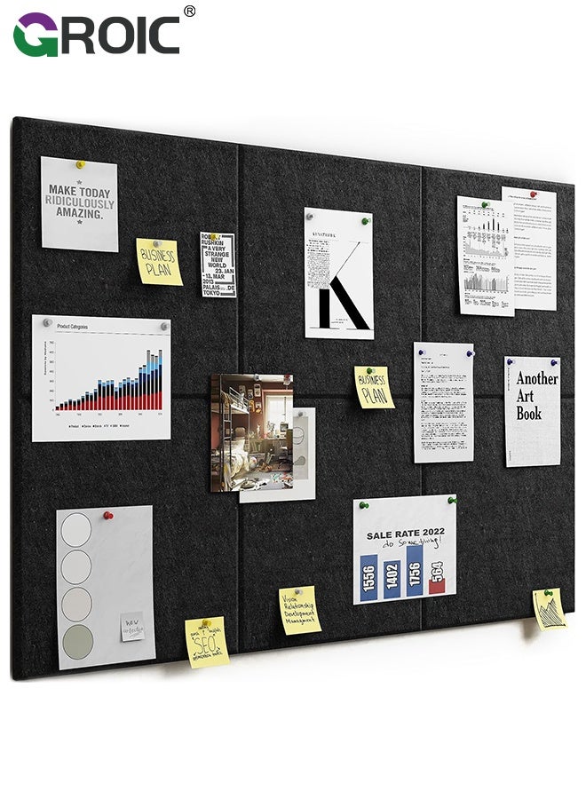 GROIC 6 قطع لوحة فلين، لوحة إعلانات مصنوعة من الفelt، فلين، 30x30 سم، ذاتية اللصق، عازلة للصوت، تقليل الضوضاء، ديكور لاستوديو المنزل/غرفة المعيشة، ألواح امتصاص الصوت، سوداء - Image 1