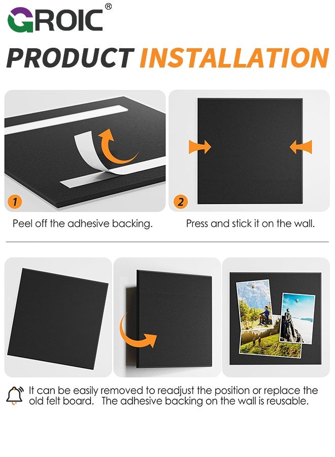 GROIC 6 قطع لوحة فلين، لوحة إعلانات مصنوعة من الفelt، فلين، 30x30 سم، ذاتية اللصق، عازلة للصوت، تقليل الضوضاء، ديكور لاستوديو المنزل/غرفة المعيشة، ألواح امتصاص الصوت، سوداء - Image 3