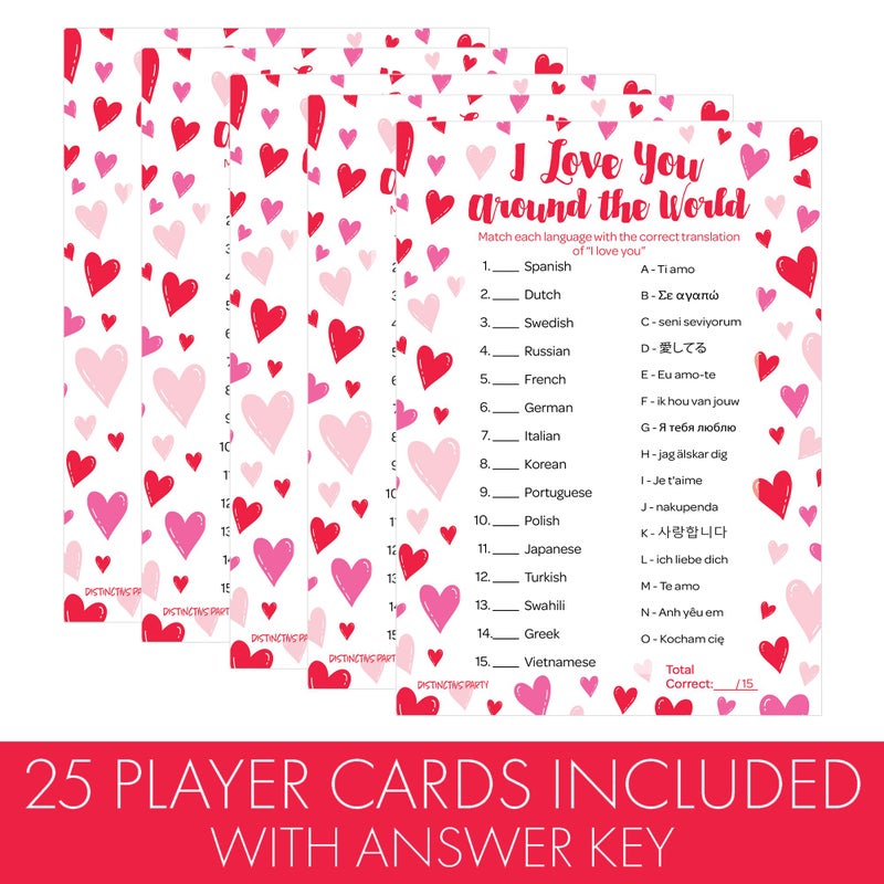 DISTINCTIVS Valentineâ€™s Day I Love You Around The World Game â€“ 25 Player Cards, Classroom Party Activity, Fun Language Matching Game for Kids, Educational Valentine Party Game - Image 3