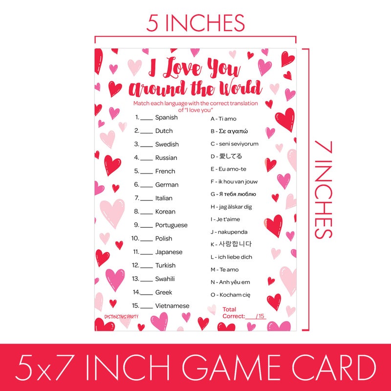 DISTINCTIVS Valentineâ€™s Day I Love You Around The World Game â€“ 25 Player Cards, Classroom Party Activity, Fun Language Matching Game for Kids, Educational Valentine Party Game - Image 4