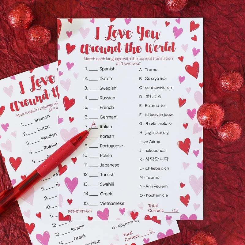 DISTINCTIVS Valentineâ€™s Day I Love You Around The World Game â€“ 25 Player Cards, Classroom Party Activity, Fun Language Matching Game for Kids, Educational Valentine Party Game - Image 2