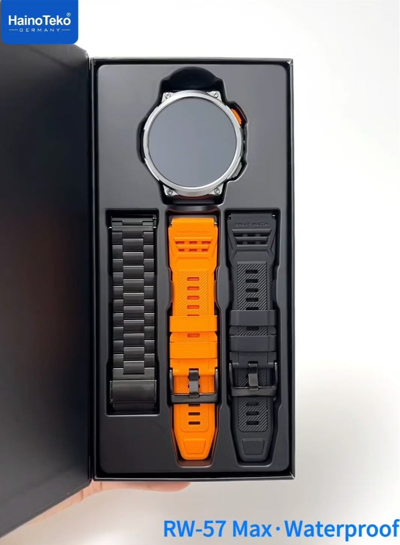 Haino Teko RW-57 Max Waterproof Smartwatch with Large Screen AMOLED Display, Built-in Flash Light, 3 Pair Interchangeable Straps, and Charging Cable – Designed for Men, Fitness Tracker & Health Monitor - Image 5