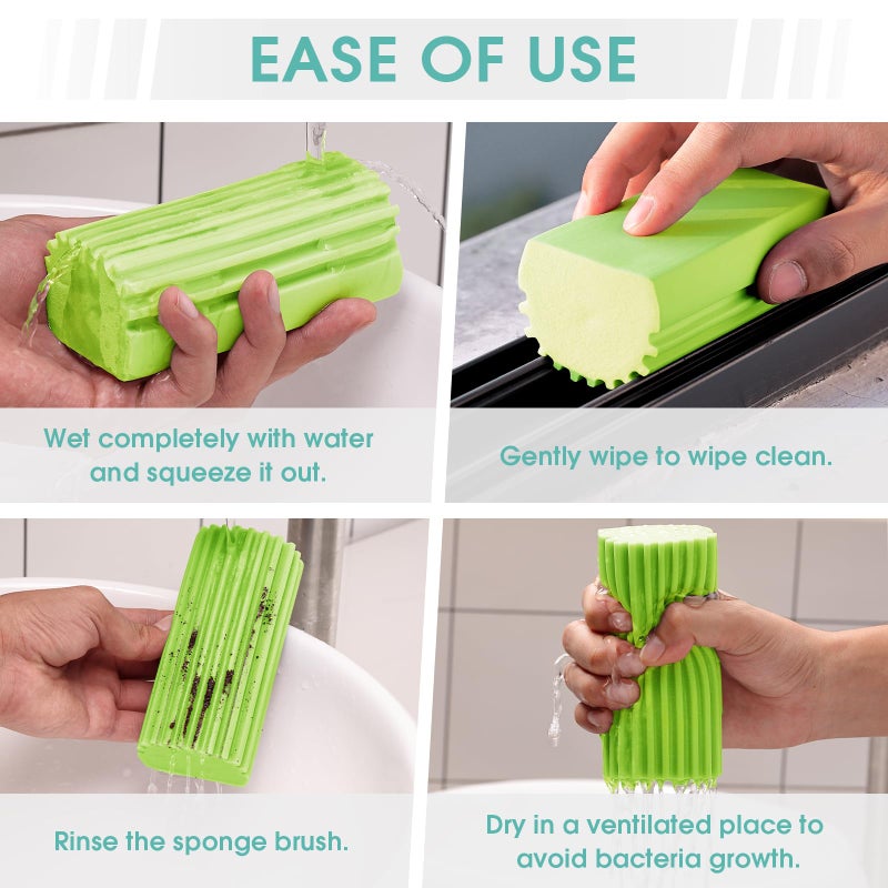 MR. SCRUB 4 Pack Damp Dusting Sponge Duster  Green Dust Cleaning Sponge  Reusable Household Cleaning Sponge Tool For Blinds  Floorboards  Fan Blades  Vents  Glass  Railings  Mirrors - Image 4