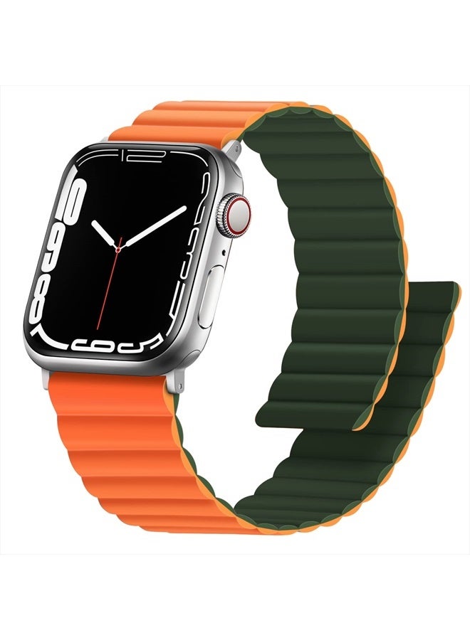 Anlinser Magnetic Bands Compatible with Apple Watch Band 45mm 44mm 42mm 41mm 40mm 38mm, Women Men Double Side Reversible Strap for iWatch Series 8/7/6/5/4/3/2/1/SE (41mm/40mm/38mm, Green/Orange) - Image 1