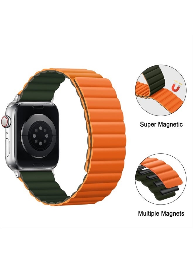 Anlinser Magnetic Bands Compatible with Apple Watch Band 45mm 44mm 42mm 41mm 40mm 38mm, Women Men Double Side Reversible Strap for iWatch Series 8/7/6/5/4/3/2/1/SE (41mm/40mm/38mm, Green/Orange) - Image 3