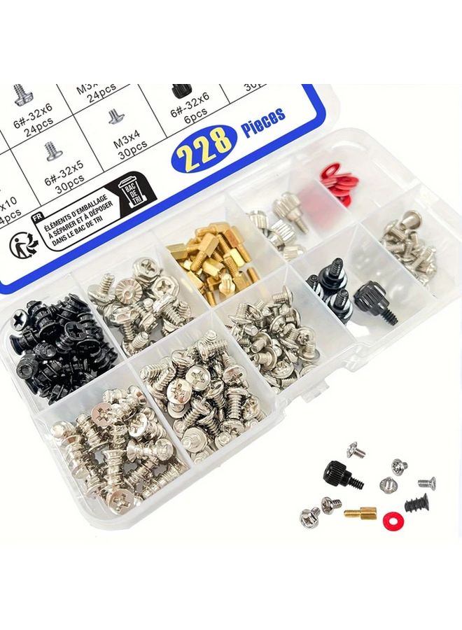 228pcs Computer Screw Assortment Kit Standoffs NVMe HDD Hard Drive Fan Chassis ATX Case - Image 4