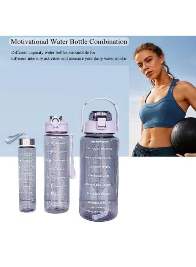 Spaceshoop Set of 3 clear plastic water bottles 2000ml 900ml and 300ml with motivational timer Durable leak-proof water bottles suitable for the office school and gym - Image 2