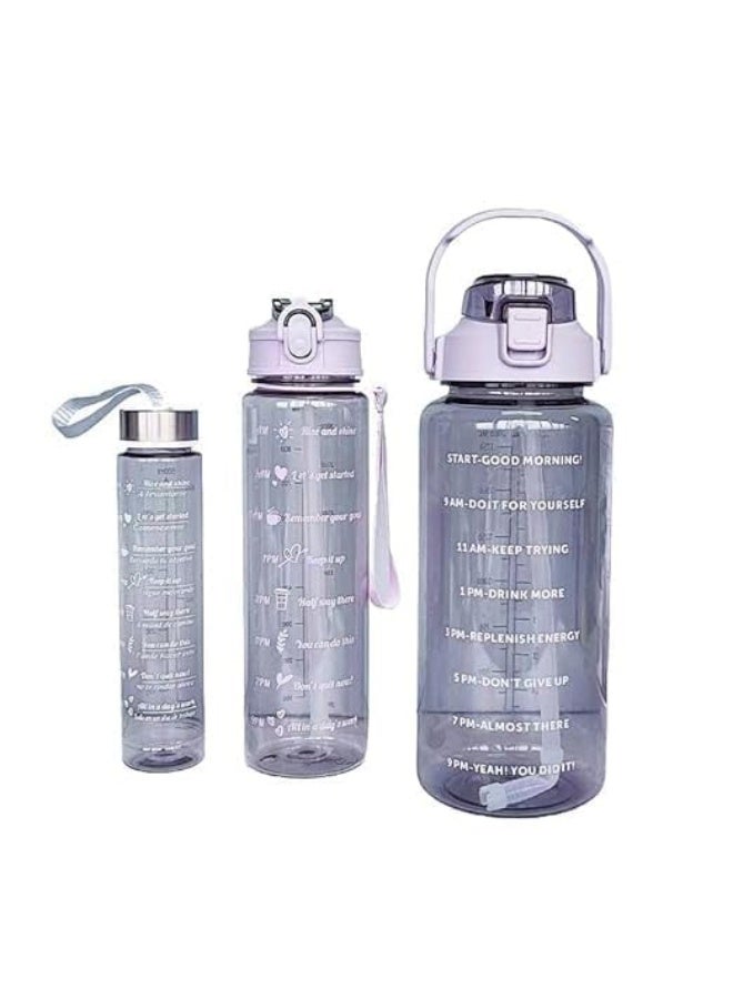 Spaceshoop Set of 3 clear plastic water bottles 2000ml 900ml and 300ml with motivational timer Durable leak-proof water bottles suitable for the office school and gym - Image 1