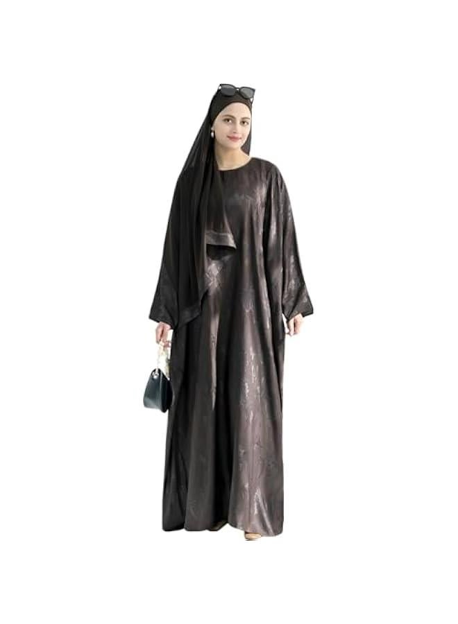 Arabest Abaya Muslim Dress Women Satin Jacquard Prayer Dress Batwing Long Sleeve Islamic Dubai Robe with Chiffon Hijab - Image 1