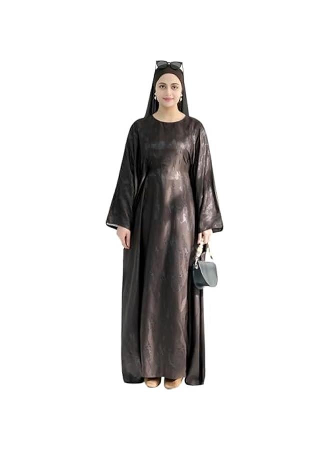 Arabest Abaya Muslim Dress Women Satin Jacquard Prayer Dress Batwing Long Sleeve Islamic Dubai Robe with Chiffon Hijab - Image 2