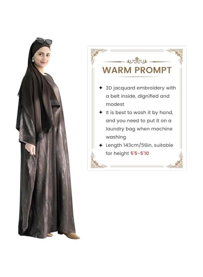 Arabest Abaya Muslim Dress Women Satin Jacquard Prayer Dress Batwing Long Sleeve Islamic Dubai Robe with Chiffon Hijab - Image 3