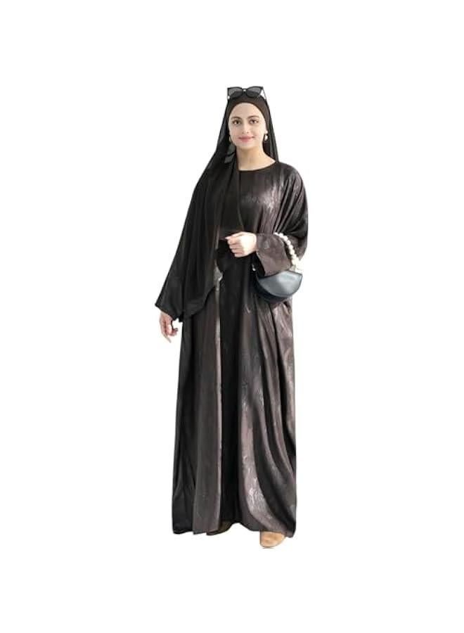 Arabest Abaya Muslim Dress Women Satin Jacquard Prayer Dress Batwing Long Sleeve Islamic Dubai Robe with Chiffon Hijab - Image 4