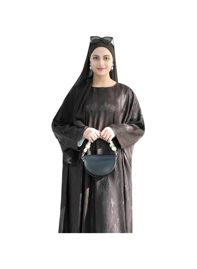 Arabest Abaya Muslim Dress Women Satin Jacquard Prayer Dress Batwing Long Sleeve Islamic Dubai Robe with Chiffon Hijab - Image 5