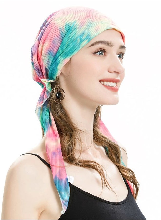 ZLYC Chemo Headwear Pre Tied Head Scarf Headwraps Lightweight Turban Beanie Cap for Women (Tie Dyed Colorful)  - Image 2