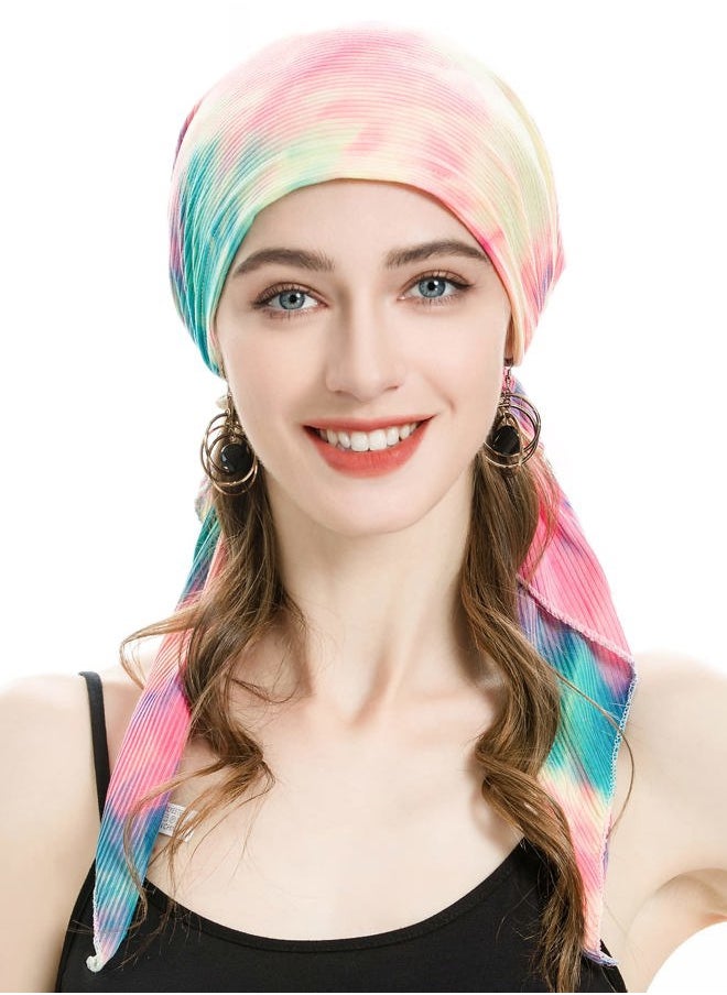 ZLYC Chemo Headwear Pre Tied Head Scarf Headwraps Lightweight Turban Beanie Cap for Women (Tie Dyed Colorful)  - Image 1