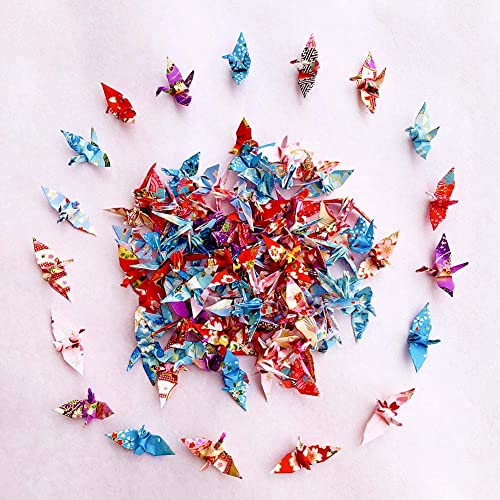 100PCS Tiny Premade Origami Washi Paper Cranes Folded Origami Cranes Handmade Christmas Gifts Yuzen Chiyogami Wishing Cranes Origami Wedding Confettis Baby Shower Party Favors