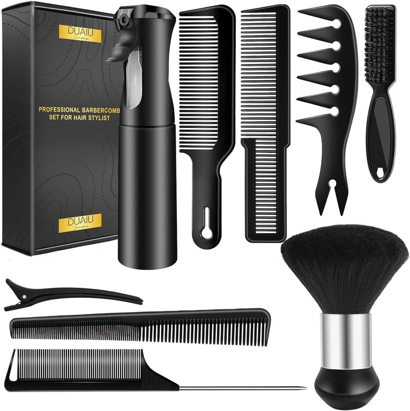 DUAIU 9 Pcs Hair Comb Set Professional Barber Combs for Hair Stylist Premium Hair Cutting Combs with Hair Spray Bottle Neck Duster Brush Texture Comb Barber Comb Tools