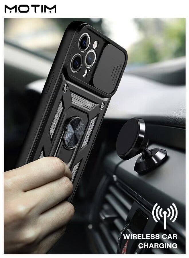 موتيم غطاء iPhone 14 Pro Max Case Armor Cover مع غطاء كاميرا منزلق،  لحماية الهاتف بمستوى عسكري حامل هاتف متين مع حامل مغناطيسي للسيارة - Image 4