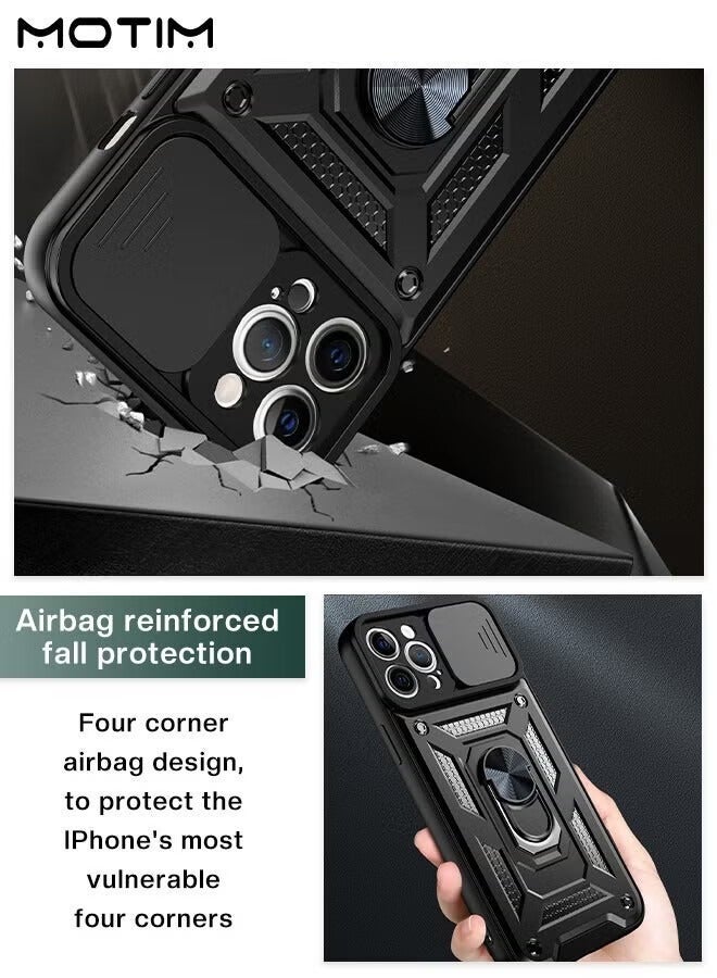 موتيم غطاء iPhone 14 Pro Max Case Armor Cover مع غطاء كاميرا منزلق،  لحماية الهاتف بمستوى عسكري حامل هاتف متين مع حامل مغناطيسي للسيارة - Image 5