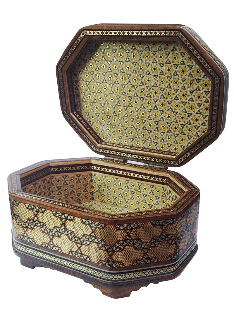 MARGOUN صندوق مجوهرات عتيق من خشب كاتم كاري الفارسي المزخرف يدويًا 17x13x11 سم - Image 4
