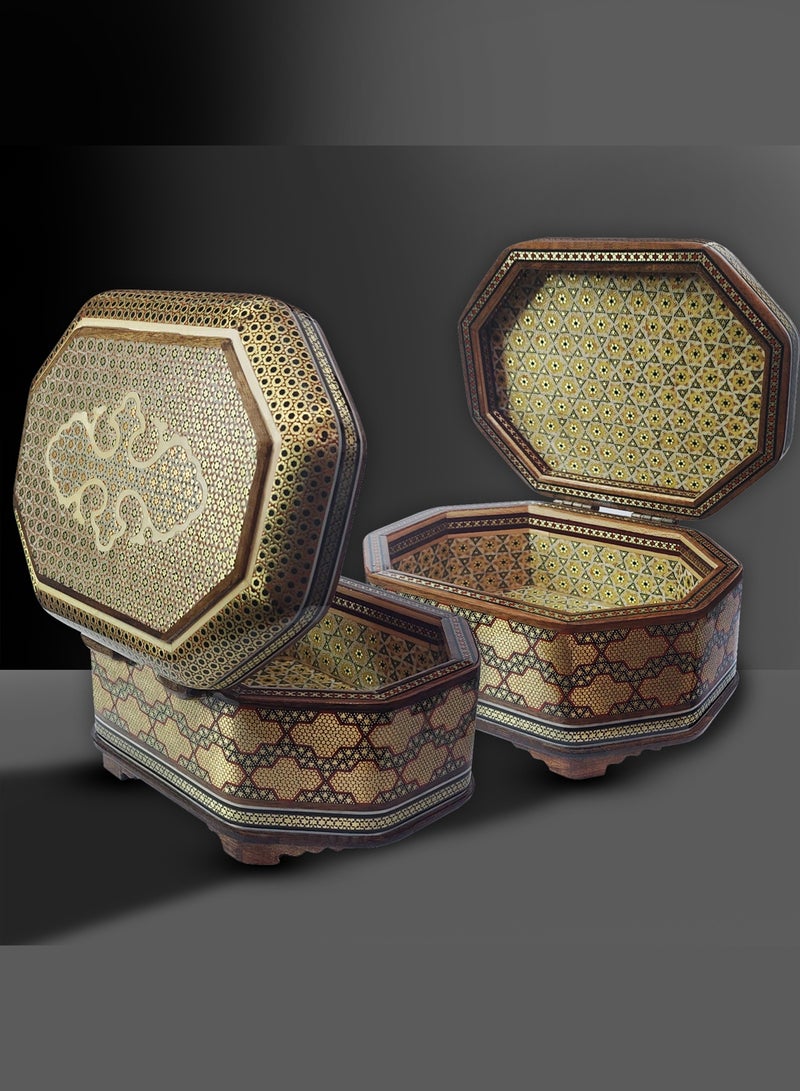 MARGOUN صندوق مجوهرات عتيق من خشب كاتم كاري الفارسي المزخرف يدويًا 17x13x11 سم - Image 1