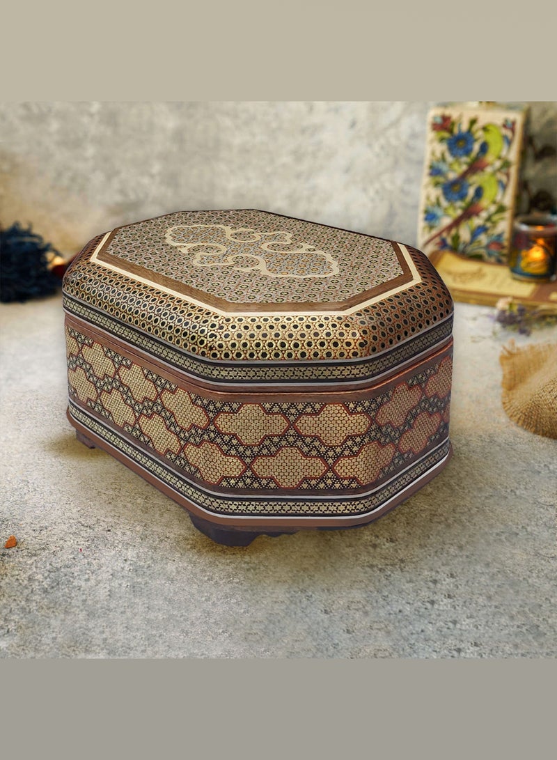 MARGOUN صندوق مجوهرات عتيق من خشب كاتم كاري الفارسي المزخرف يدويًا 17x13x11 سم - Image 2