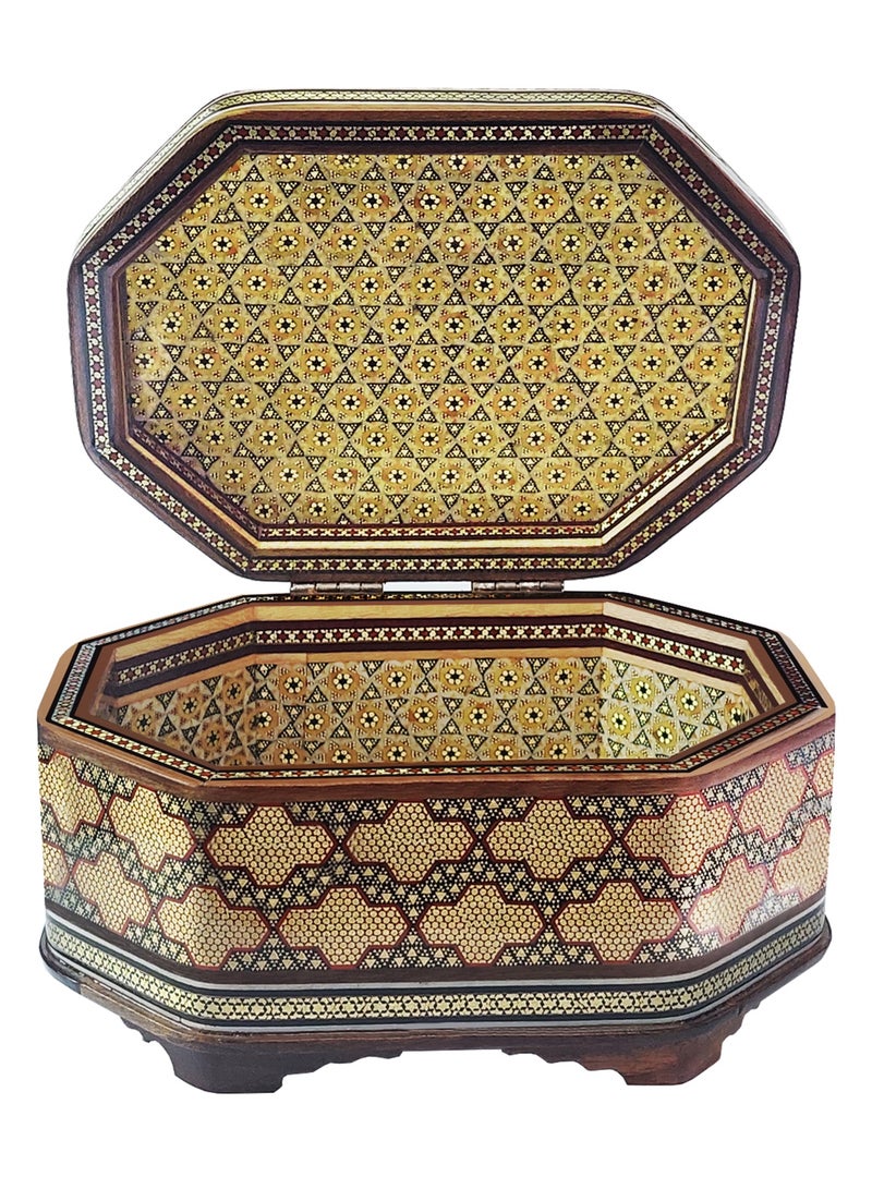 MARGOUN صندوق مجوهرات عتيق من خشب كاتم كاري الفارسي المزخرف يدويًا 17x13x11 سم - Image 3