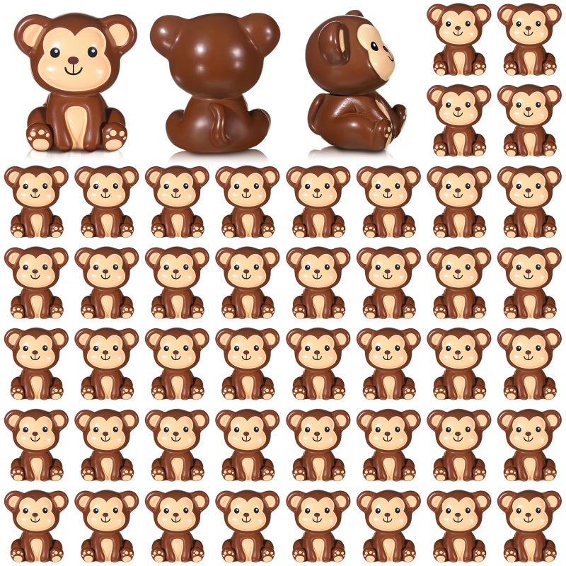 Silipull 50 Pcs Mini Monkey Figurines Resin Monkey Figures Bulk Tiny Animals Favors for Summer Cake Topper Goodie Bag Fillers Supplies Stuffers(Cute,Brown) - Image 1