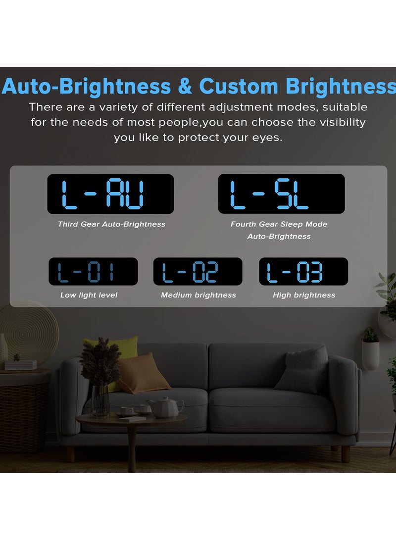 ياكيتر Digital Alarm Clock 9 Inch LED Bedroom Desk Clock with Temperature Humidity Snooze Auto Dimming 12/24 Hour for Kids Adults Home Office Sleep - Image 4