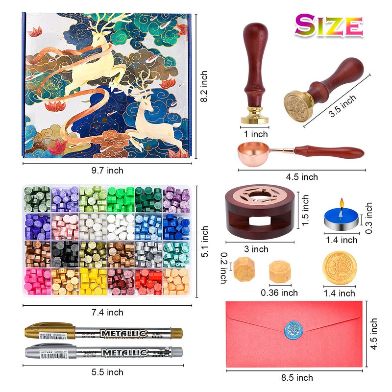 iteryou Wax Seal Stamp Kit, 630 Pcs Wax Beads with Gift Box, Wax Seal Stamp with Sealing Wax Stamp, Wax Seal Warmer, Envelopes Metallic Pens, Wax Seal Stamp Set for Gift and Decoration - Image 2