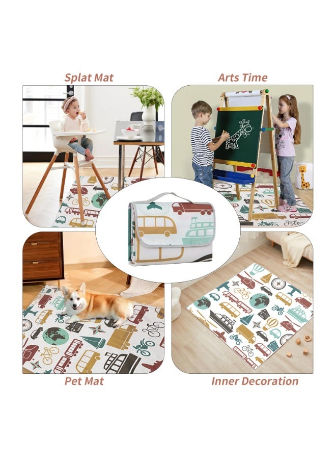 Insular Baby Splat Mat, Splat Mat for Under High Chair, Arts and Crafts, Anti Slip and Waterproof Splash Mat for Floor, Portable Picnic Mat (51x51 Inch, Cute Car) - Image 3