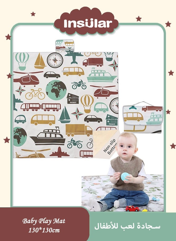 Insular Baby Splat Mat, Splat Mat for Under High Chair, Arts and Crafts, Anti Slip and Waterproof Splash Mat for Floor, Portable Picnic Mat (51x51 Inch, Cute Car) - Image 1