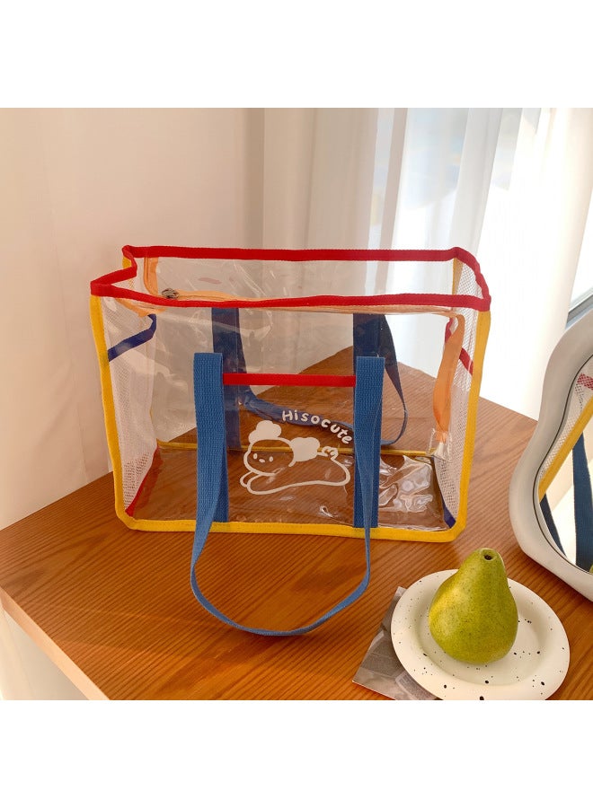 Generic Summer Transparent PVC Handbag Outdoor Swimming Waterproof Storage Bag Portable Large Capacity Beach Bag Storage Bag For Women-Color:blue Portable - Image 1