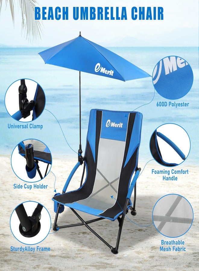 EMERIT Low Beach Chairs for Adults, Sling Beach Chair with Umberalla, Folding Backpack Camping Chair with Cup Holder - Image 4