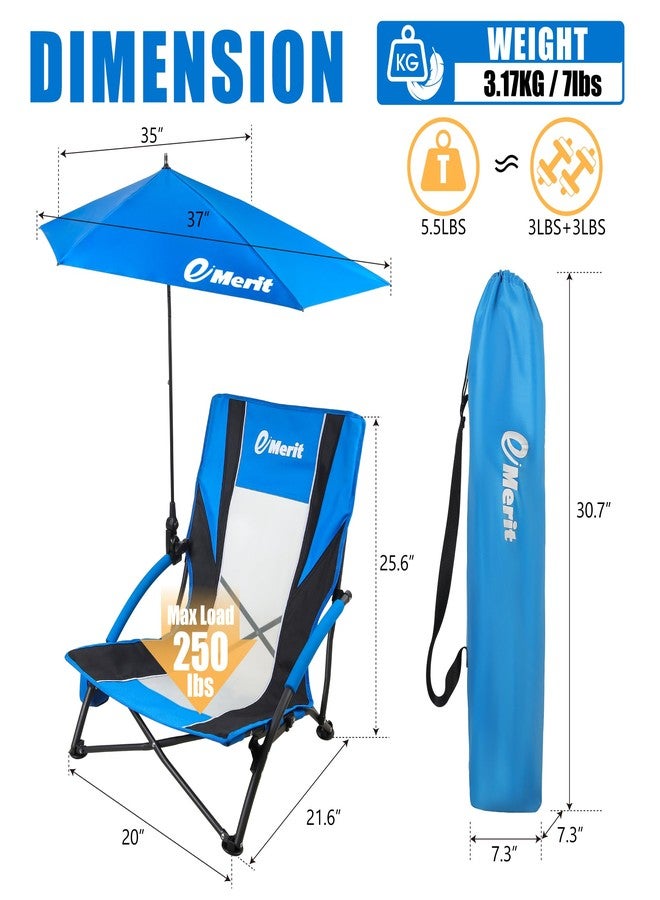 EMERIT Low Beach Chairs for Adults, Sling Beach Chair with Umberalla, Folding Backpack Camping Chair with Cup Holder - Image 2