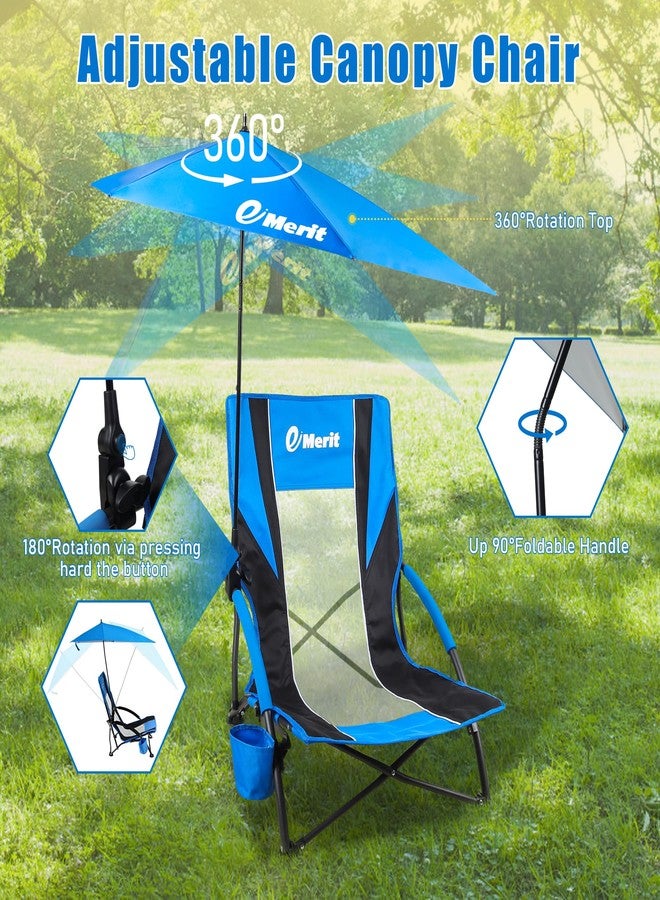 EMERIT Low Beach Chairs for Adults, Sling Beach Chair with Umberalla, Folding Backpack Camping Chair with Cup Holder - Image 5