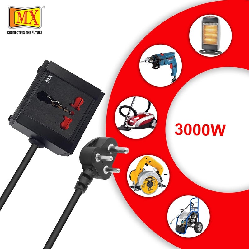 MX 16A Single Socket Extension Board 6A to 16A Converter Plug 2500W Power Socket 5 Meter Heavy Duty Long Wire Cord 3 Pin Plug Socket Board (0.75 Sq.mm ISI Marked) Child Safety Shutter(250 V) - Image 5