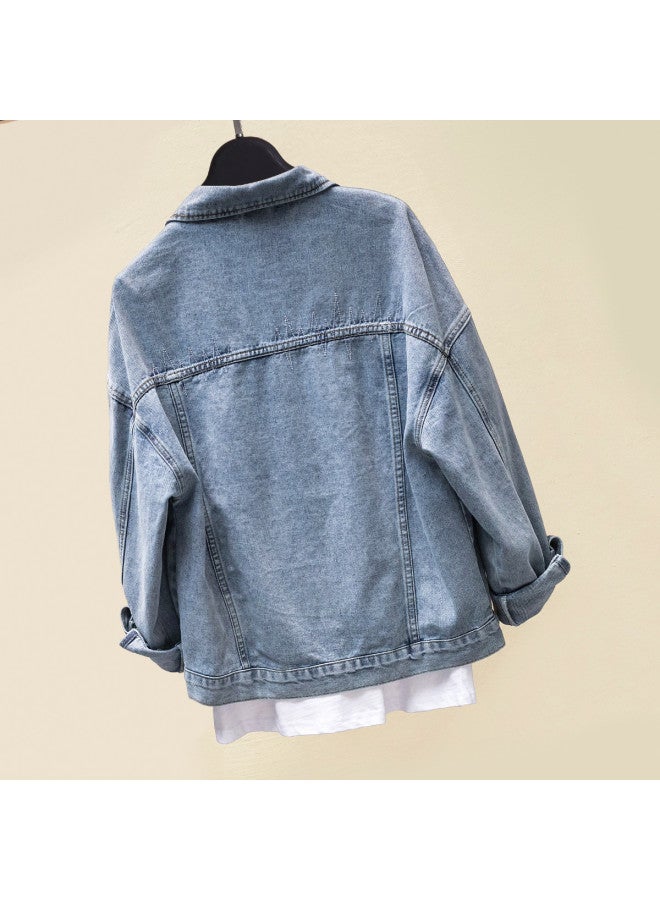 Jeanswest Early Autumn Denim Jacket Women's Embroidered Cat Slimming Bf Versatile Top Loose Jacket - Image 3
